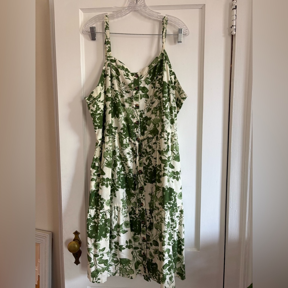 Green and Cream Floral Maxi Sundress with Button Front